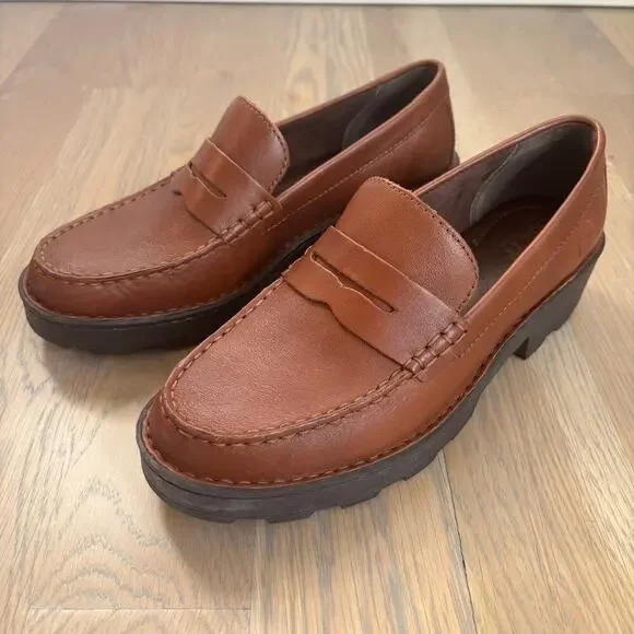 Like New Worn Once Born Brown Carrera Leather Penny Loafers - Picture 1 of 9